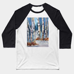 Birches on Blue Baseball T-Shirt